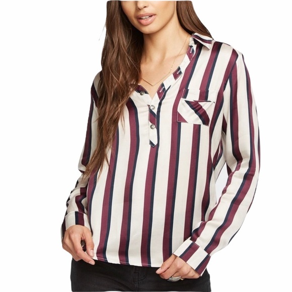 NEW Chaser Silky Basics Henley Shirt L Stripes - Picture 2 of 8